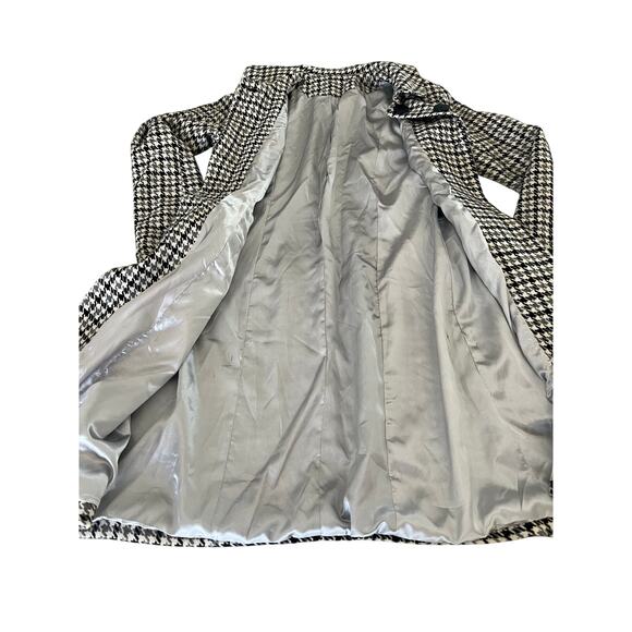 Vintage Houndstooth Check Coat Fully Lined Collar Dress Knee Length Handmade - Picture 5 of 14